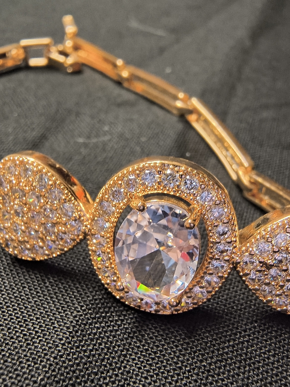 Gold-Tone Round Crystal Bracelet with Clear Center Stones